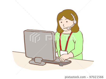 一名在呼叫中心兼職的年輕女性的插圖 97021566