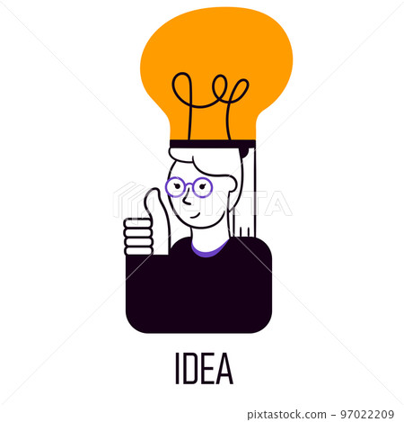 Vector illustration. Office employee generating new innovative ideas for company growth. New professional strategies Vector illustration. Office employee generating new innovative ideas for company growth. New professional strategies 97022209
