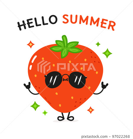 Cute funny strawberry character. Vector hand drawn cartoon kawaii character illustration icon. Isolated on white background. Strawberry character concept Cute funny strawberry character. Vector hand drawn cartoon kawaii character illustration icon. Isolated on white background. Strawberry character concept 97022268