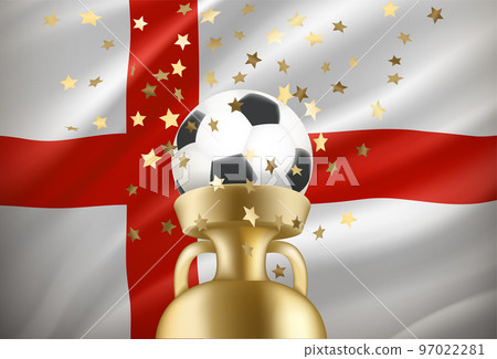 English is the winner of the game. Soccer ball with golden prize and national flag. 3d vector illustration English is the winner of the game. Soccer ball with golden prize and national flag. 3d vector illustration 97022281