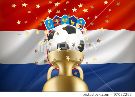Winner of the game concept. Soccer ball with golden prize. 3d vector illustration Winner of the game concept. Soccer ball with golden prize. 3d vector illustration 97022292
