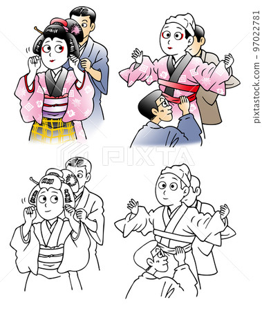 Kabuki, onnagata changing clothes Kabuki, onnagata changing clothes 97022781
