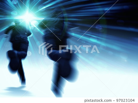 3d illustration of business person running towards future with business challenge concept 97023104
