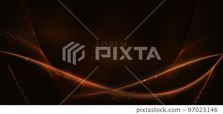 Abstract luxury curve glowing lines on dark brown background. Template premium award design. Abstract luxury curve glowing lines on dark brown background. Template premium award design. 97023146