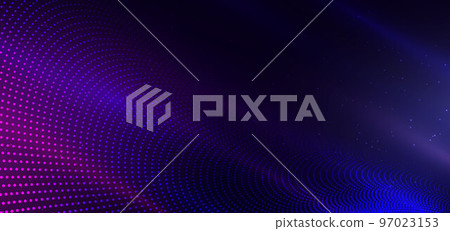 Abstract technology futuristic digital concept dot pattern with lighting glowing particles dot elements on dark blue background. Abstract technology futuristic digital concept dot pattern with lighting glowing particles dot elements on dark blue background. 97023153