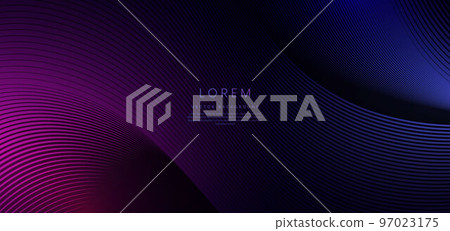 Abstract background horizontal wavy lines design and pattern on dark blue and pink background and texture. 97023175