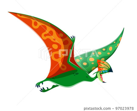 Cartoon Tapejara dinosaur character. Extinct flying carnivorous reptile, paleontology dinosaur with sharp teeth and crest. Mesozoic era Pterosaur beast isolated vector cute personage Cartoon Tapejara dinosaur character. Extinct flying carnivorous reptile, paleontology dinosaur with sharp teeth and crest. Mesozoic era Pterosaur beast isolated vector cute personage 97023978