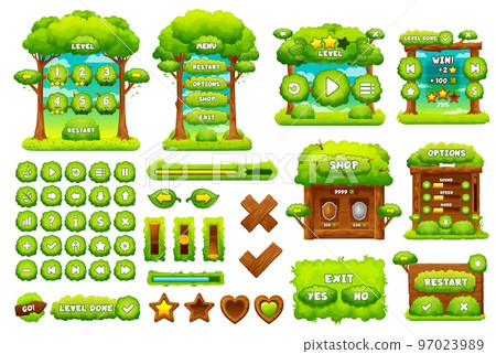 Green forest game interface. Ui game buttons,... - Stock Illustration  [97023989] - PIXTA