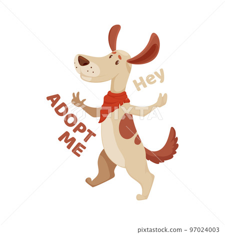 Adopt me icon, dog pets adoption sign and animal shelter and rescue house vector emblem. Happy friendly dog and hey adopt me icon for lost or abandoned and homeless dogs adoption Adopt me icon, dog pets adoption sign and animal shelter and rescue house vector emblem. Happy friendly dog and hey adopt me icon for lost or abandoned and homeless dogs adoption 97024003
