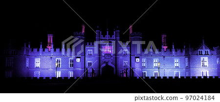 Illuminated Hampton Court Palace by night in Hampton Court, London, United Kingdom Illuminated Hampton Court Palace by night in Hampton Court, London, United Kingdom 97024184
