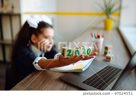 Homeschooling during quarantine. Online remote learning. Covid-2019. Homeschooling during quarantine. Online remote learning. Covid-2019. 97024551