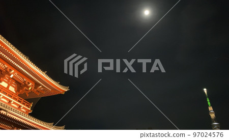 Sensoji Temple, Sky Tree and full moon Sensoji Temple, Sky Tree and full moon 97024576