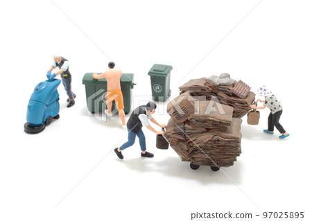 collects, weighs recycle material, cardboard and plastic bottles, 97025895