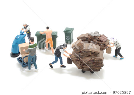 collects, weighs recycle material, cardboard and plastic bottles, 97025897