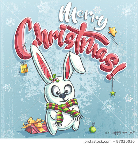 Merry Christmas with the funny cartoon rabbit Merry Christmas with the funny cartoon rabbit 97026036