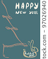 greeting card with rabbit of numbers 2023 in hand draw... 97026940