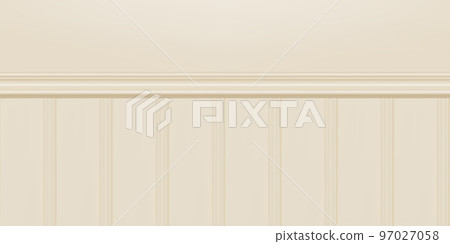 Beige beadboard or wainscot with top chair guard trim seamless pattern on ecru wall Beige beadboard or wainscot with top chair guard trim seamless pattern on ecru wall 97027058