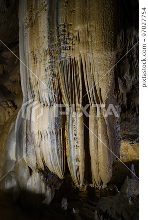 Bizarre and fabulous karst deposits, stalactites and stalagmites in the New Athos Cave in Abkhazia 97027754