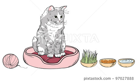 A cat set with cute kittens, soft pillows and accessories for games. A cat set with cute kittens, soft pillows and accessories for games. 97027888