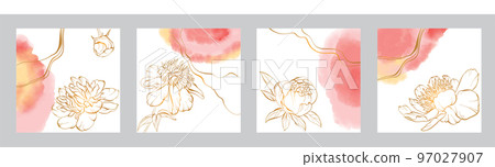 Abstract organic minimal trendy vector backgrounds with tullips and watercolour, Abstract organic minimal trendy vector backgrounds with tullips and watercolour, 97027907