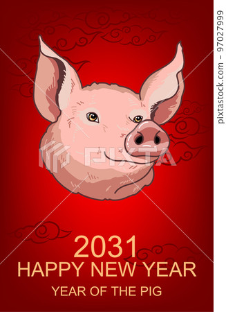 Hand drawn pig zodiac sign Chinese horoscope Stock