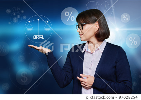 Confident mature business woman choosing legal business Confident mature business woman choosing legal business 97028254