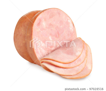 Tasty fresh sliced ham isolated on white 97028516