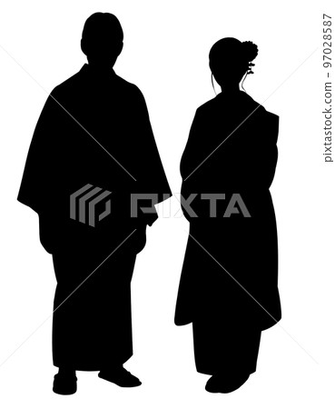 Kimono male and female silhouette 2 people whole body Kimono male and female silhouette 2 people whole body 97028587