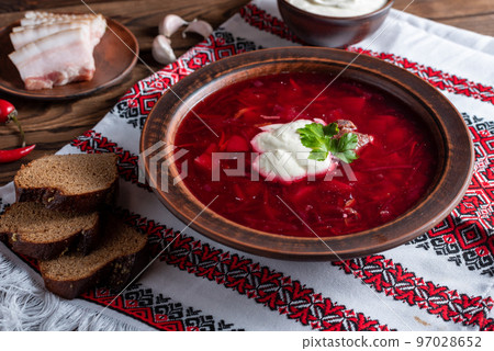 Ukrainian red borscht with beetroot tomato and meat 97028652