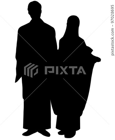 Kimono male and female silhouette 2 people whole body Kimono male and female silhouette 2 people whole body 97028695