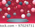 Simple product podium with holidays confetti and balloons 97029731