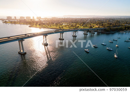 Aerial view of Coronado Bridge in San Diego bay in southern California 97030059