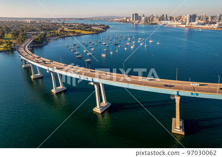 Aerial view of Coronado Bridge in San Diego bay in southern California 97030062