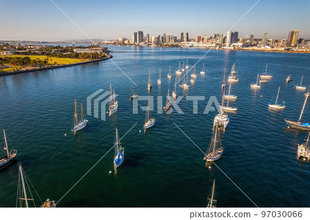 View of San Diego bay and downtown skyscrapers from Coronado Bridge View of San Diego bay and downtown skyscrapers from Coronado Bridge 97030066