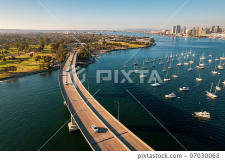 Aerial view of Coronado Bridge in San Diego bay in southern California Aerial view of Coronado Bridge in San Diego bay in southern California 97030068
