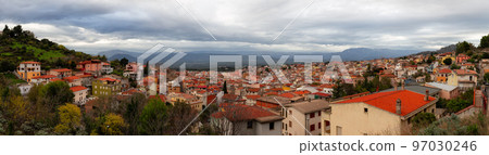 View of small touristic town in the mountains. Dorgali, Sardinia, Italy 97030246