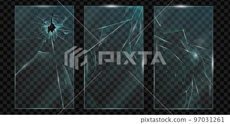 Cracked glass, vector broken phone screen, scratched smartphone pane shattered texture effect. Cracked glass, vector broken phone screen, scratched smartphone pane shattered texture effect. 97031261