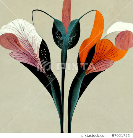 Vase with spring multicolor flowers bouquet in minimalist vintage style. 97031735