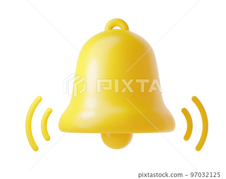 Notification bell icon 3d render - cute cartoon illustration of simple yellow bell for reminder or notice concept. Notification bell icon 3d render - cute cartoon illustration of simple yellow bell for reminder or notice concept. 97032125
