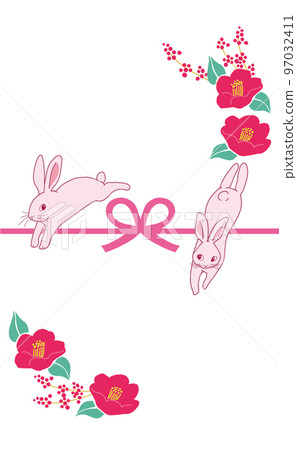 Background material of camellia flowers and jumping rabbits 97032411