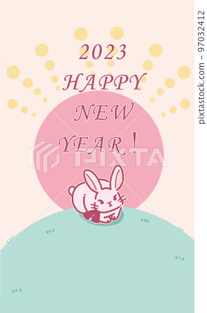兔子和日出明亮的新年賀卡材料 兔子和日出明亮的新年賀卡材料 97032412