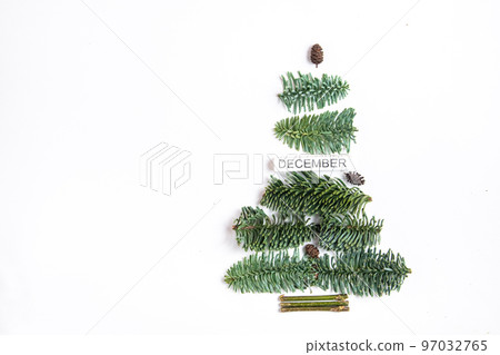 Creative christmas tree, inscription december. Flat lay 97032765