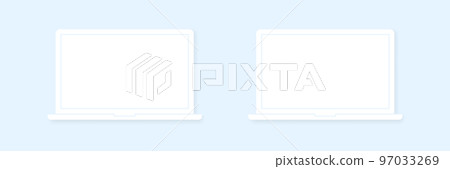 Realistic Three Laptops Vector Mockup. Trendy Laptops Template with Blank Screen for Design App Realistic Three Laptops Vector Mockup. Trendy Laptops Template with Blank Screen for Design App 97033269
