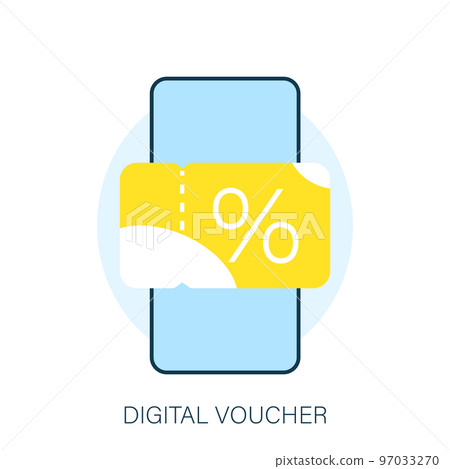 Digital voucher on phone screen. Concept illustration flat design vector eps10. graphic element for infographic, landing page, app or web ui, icon Digital voucher on phone screen. Concept illustration flat design vector eps10. graphic element for infographic, landing page, app or web ui, icon 97033270