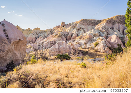 Meskendir Valley, Pink Valley. Cappadocia, Turkey. Travel to Turkey concept Meskendir Valley, Pink Valley. Cappadocia, Turkey. Travel to Turkey concept 97033307