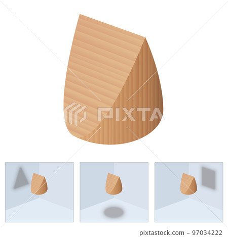 Different shadows from same object - round, triangular and square shadow of a wedge shaped object. Symbol for different perspectives, points of view or matters of opinion. Vector illustration. Different shadows from same object - round, triangular and square shadow of a wedge shaped object. Symbol for different perspectives, points of view or matters of opinion. Vector illustration. 97034222