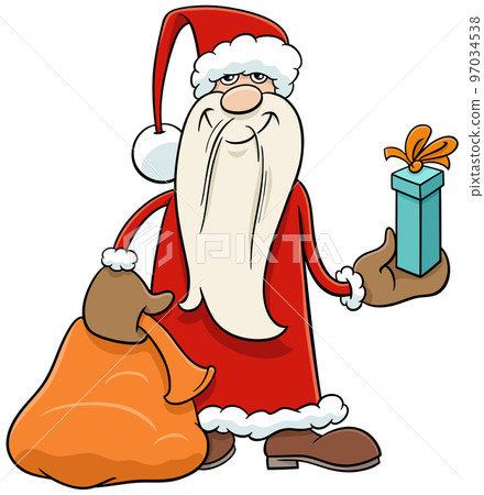 cartoon Santa Claus with sack and Christmas gift cartoon Santa Claus with sack and Christmas gift 97034538