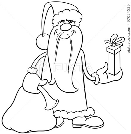 cartoon Santa Claus with sack and Christmas gift coloring page cartoon Santa Claus with sack and Christmas gift coloring page 97034539