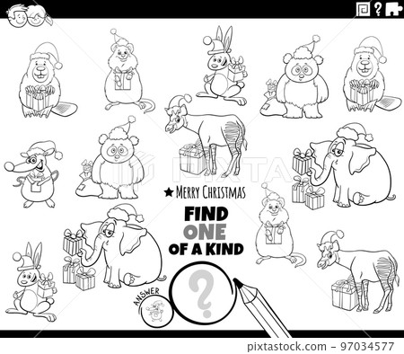 one of a kind game with animal on Christmas coloring page 97034577