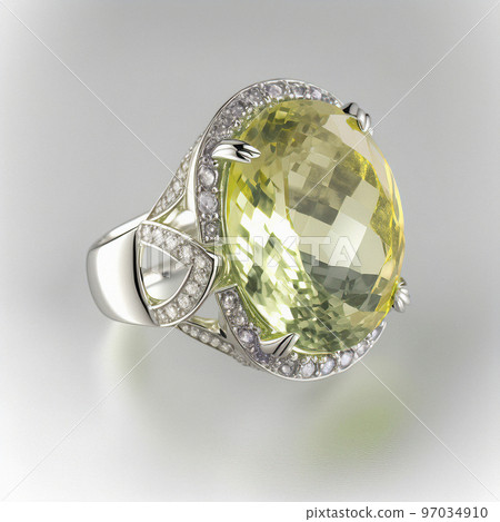 White Gold Ring with Peridot and Diamonds White Gold Ring with Peridot and Diamonds 97034910